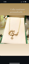 Collar Personalizable Letras Árabes - Corona y Diamante - Oro 18K