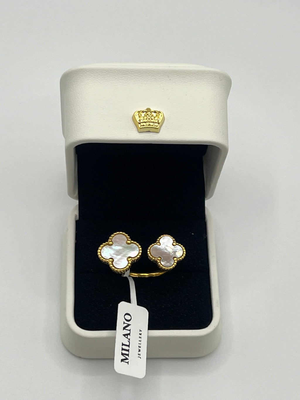 Anillo Trébol Doble - Oro 18K sobre Acero Inoxidable