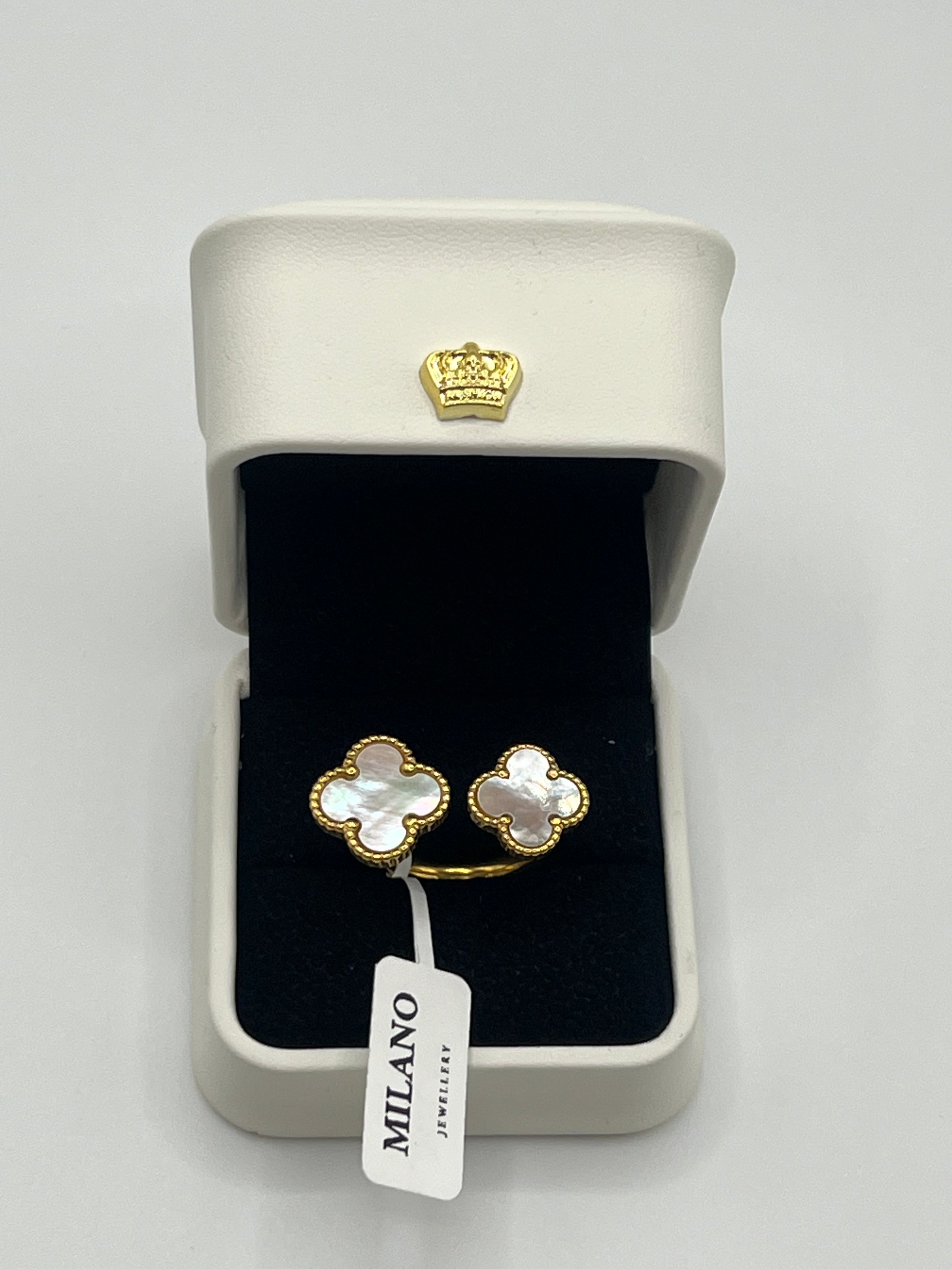 Anillo Trébol Doble - Oro 18K sobre Acero Inoxidable
