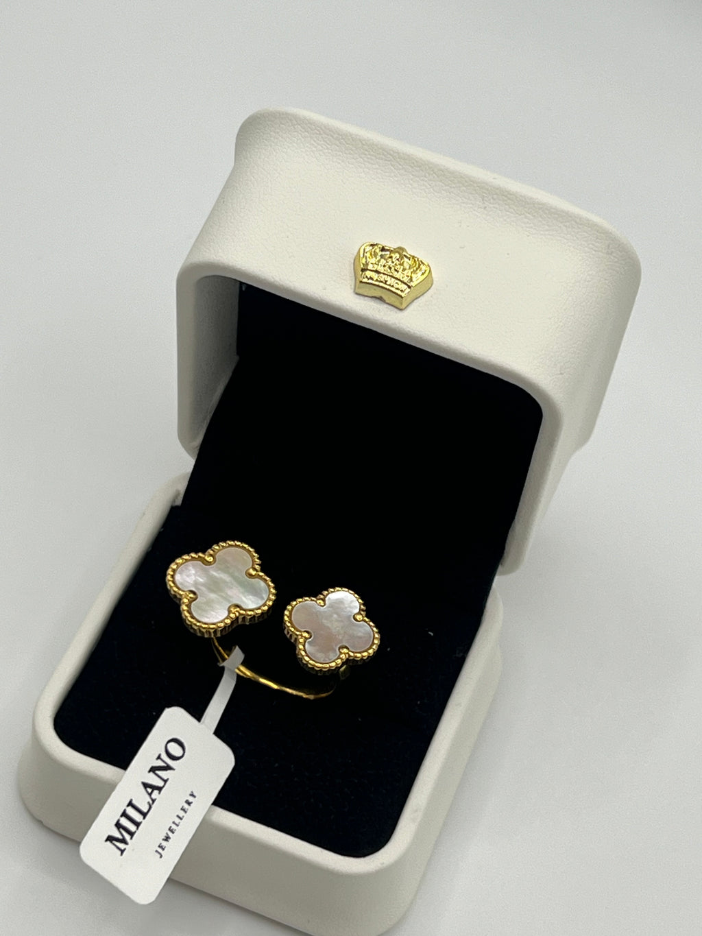 Anillo Trébol Doble - Oro 18K sobre Acero Inoxidable