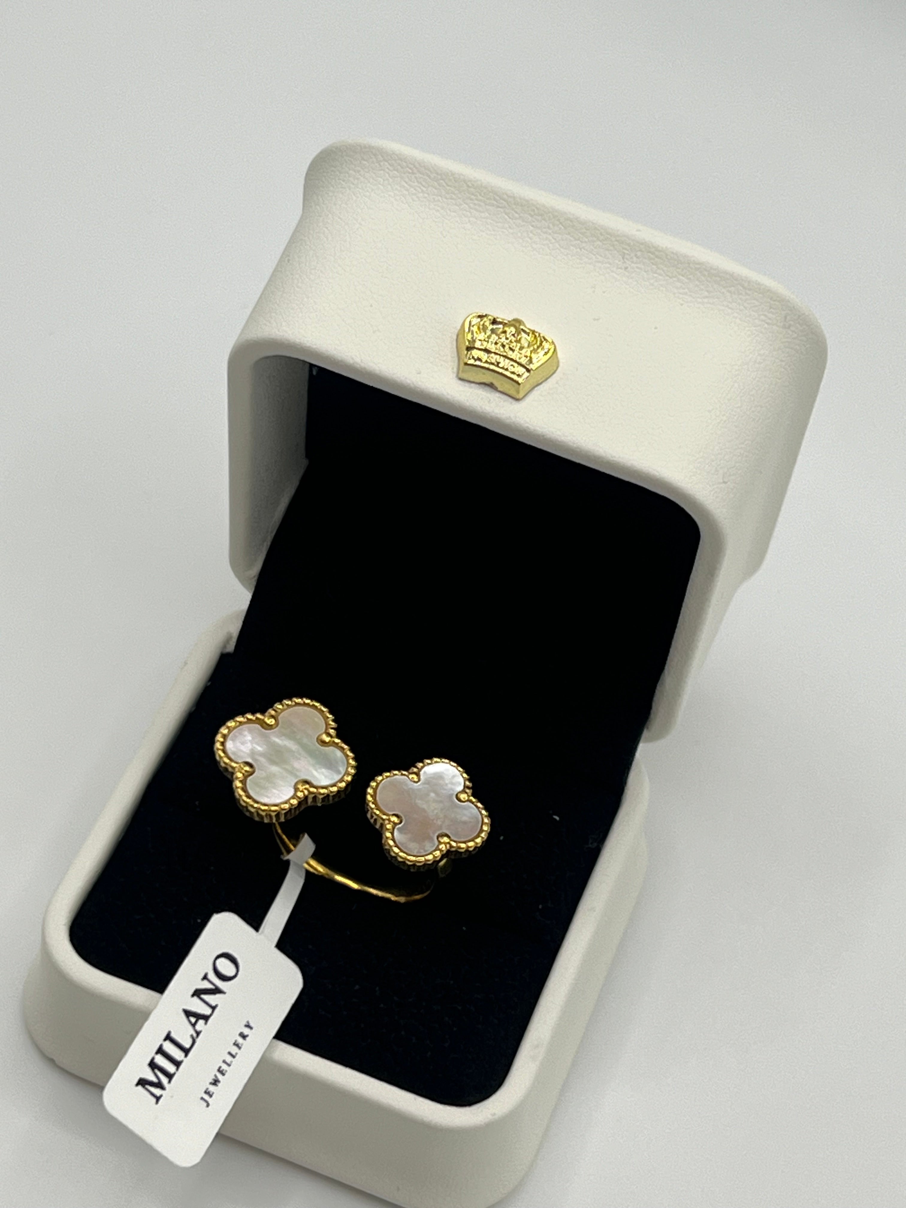 Anillo Trébol Doble - Oro 18K sobre Acero Inoxidable