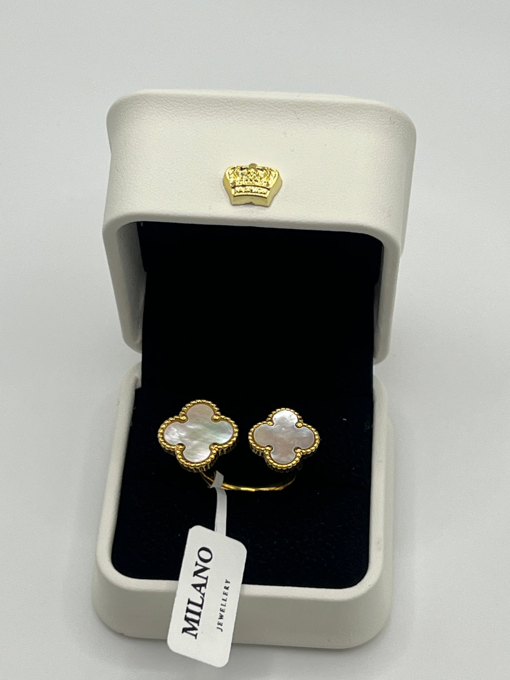 Anillo Trébol Doble - Oro 18K sobre Acero Inoxidable