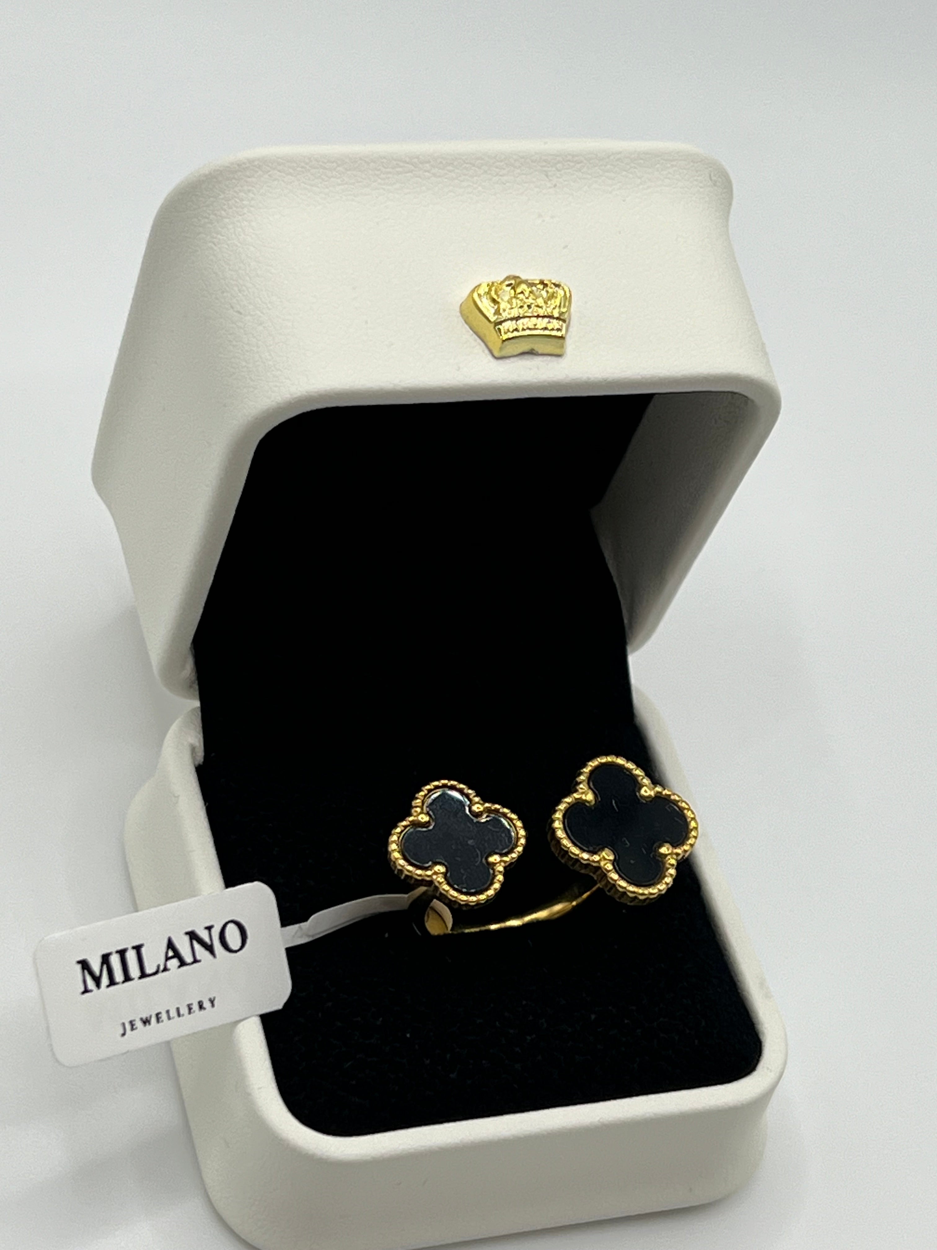 Anillo Trébol Doble - Oro 18K sobre Acero Inoxidable